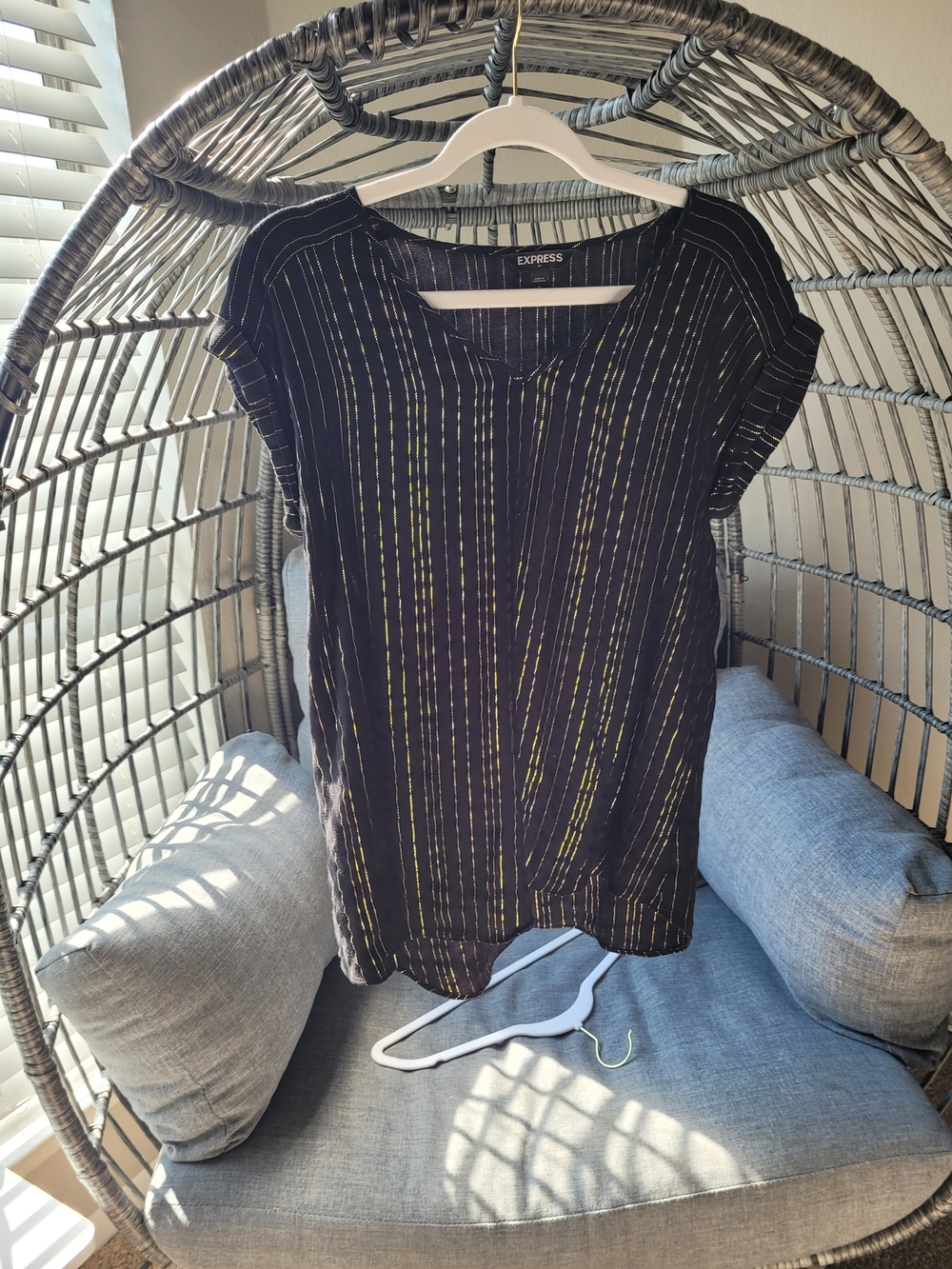 Express Black And Gold Short Sleeve V-Neck Top